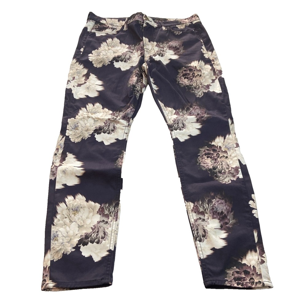 Jen7 by 7 For All Mankind Skinny Jeans 14 Dark Purple Floral Peony Print